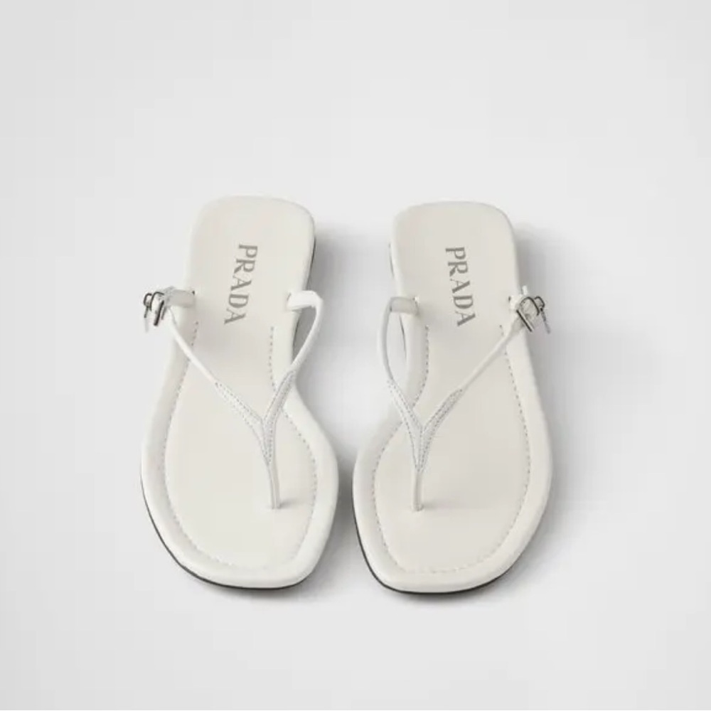 NWOT Prada White Leather Thong Sandals